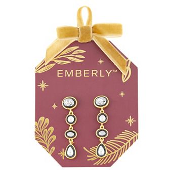 Emberly Gold-Tone & Hematite-Plated Glass Stone & Simulated Pearl Linear Drop Earrings