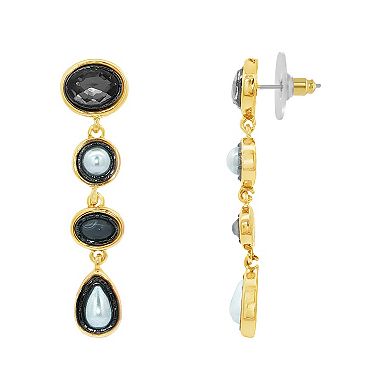 Emberly Gold-Tone & Hematite-Plated Glass Stone & Simulated Pearl Linear Drop Earrings