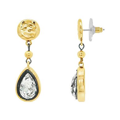 Emberly Hammered Circle Glass Stone Teardrop Dangle Earrings