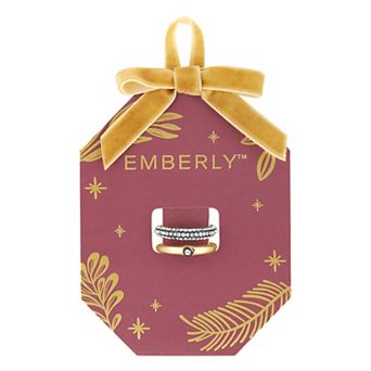 Emberly Gold-Tone & Hematite-Plated Polished Glass Stone Double Open Band Ring