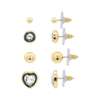 Emberly 4-Pair Gold-Tone & Hematite-Plated Polished Ball Glass Stone Stud Earring Set