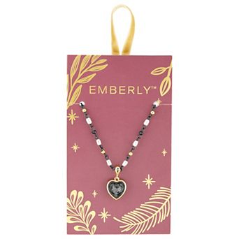 Emberly Gold-Tone & Hematite-Plated Glass Stone Heart Simulated Pearl Necklace