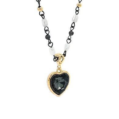Emberly Gold-Tone & Hematite-Plated Glass Stone Heart Simulated Pearl Necklace