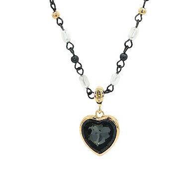 Emberly Gold-Tone & Hematite-Plated Glass Stone Heart Simulated Pearl Necklace