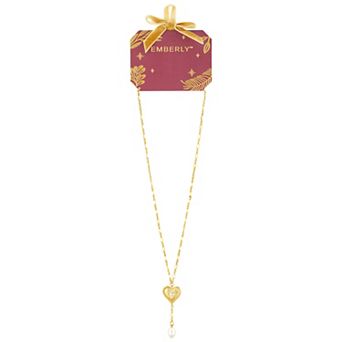 Emberly Gold-Tone Textured Heart & Simulated Pearl Y-Necklace