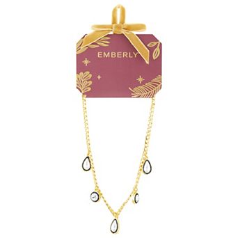 Emberly Gold Tone & Hematite-Plated Teardrop & Round Glass Stone Curb Chain Necklace