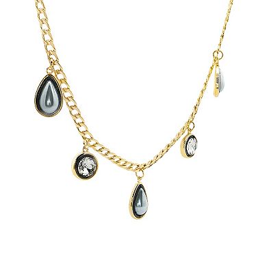 Emberly Gold Tone & Hematite-Plated Teardrop & Round Glass Stone Curb Chain Necklace