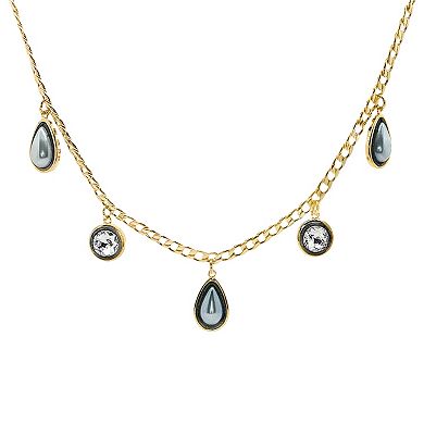 Emberly Gold Tone & Hematite-Plated Teardrop & Round Glass Stone Curb Chain Necklace
