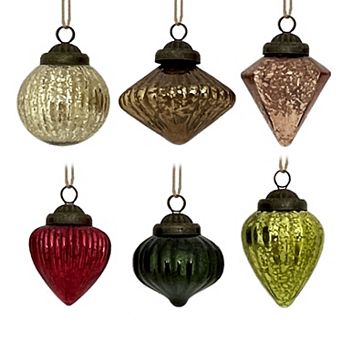 St. Nicholas Square® Set of 6 Mercury Glass Shaped Christmas Ornaments with Loop for Hanging