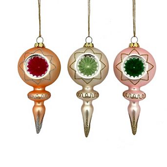 St. Nicholas Square® Set of 3 Glass Vintage Finial Shaped Christmas Ornaments