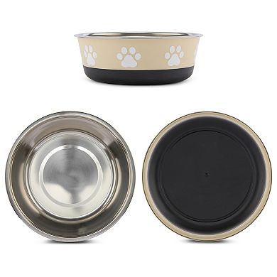 Cudlie Tan Pet Bowl with Pawprint Design