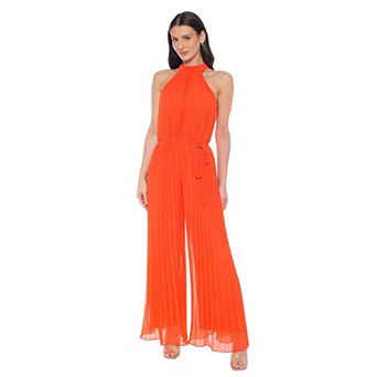 Women's Crepe Chiffon Marina Mock Neck Pleated Jumpsuit