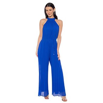 Women's Crepe Chiffon Marina Mock Neck Pleated Jumpsuit