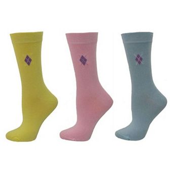 Women's Argyle Pattern Rayon Crew Socks
