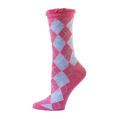 Sparkly Cotton Argyle Crew Socks for Women - 2 -Pair Packs
