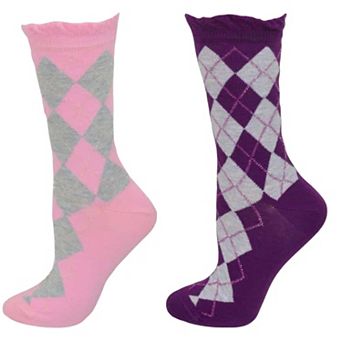 Sparkly Cotton Argyle Crew Socks for Women - 2 -Pair Packs