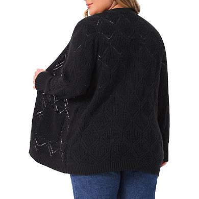 Plus Size Women's Fall Winter Sweater Cardigan Open Front Long Sleeve with Pockets Knit Cardigans