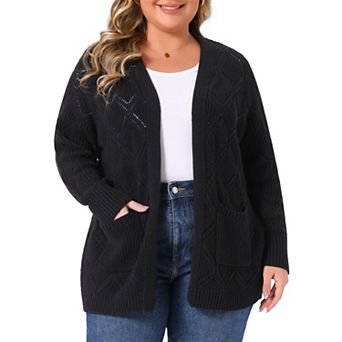 Plus Size Women's Fall Winter Sweater Cardigan Open Front Long Sleeve with Pockets Knit Cardigans