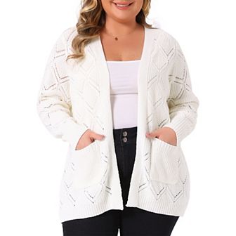 Plus Size Women's Fall Winter Sweater Cardigan Open Front Long Sleeve with Pockets Knit Cardigans
