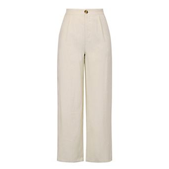 Wide Leg Pants for Women's Elastic High Waist One Button Lightwieght Pants Trousers with Pockets