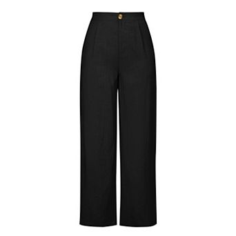 Wide Leg Pants for Women's Elastic High Waist One Button Lightwieght Pants Trousers with Pockets