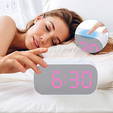 Small Oval Digital Alarm Clock with Big Number Display, Adjustable Dimmable 12/24H, 5.1x2.6x1.4 inch