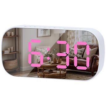 Small Oval Digital Alarm Clock with Big Number Display, Adjustable Dimmable 12/24H, 5.1x2.6x1.4 inch