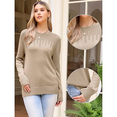 Casual Sweater for Women's Crewneck Hollow Work Fall Winter Loose Sweater Trendy