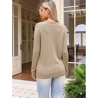 Casual Sweater for Women's Crewneck Hollow Work Fall Winter Loose Sweater Trendy