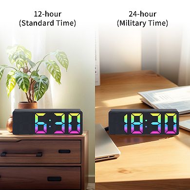 Digital Alarm Clock, Numbers LED Display, Temperature, Adjustable Dimmable 12/24 H, 6.3x2.4x1 inch