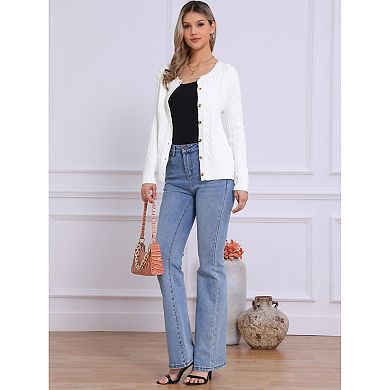 Cardigan Sweater for Women's Crew Neck Button Down Long Sleeve Casual Knit Tops
