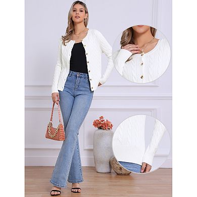 Cardigan Sweater for Women's Crew Neck Button Down Long Sleeve Casual Knit Tops