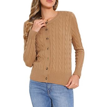 Cardigan Sweater for Women's Crew Neck Button Down Long Sleeve Casual Knit Tops