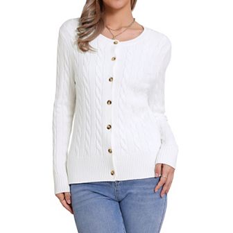 Cardigan Sweater for Women's Crew Neck Button Down Long Sleeve Casual Knit Tops