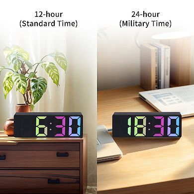 Small Digital Alarm Clock w Numbers Display, Temperature, Adjustable Dimmable 12/24H, 6.3x2.4x1 inch