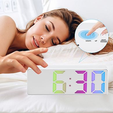 Small Digital Alarm Clock w Numbers Display, Temperature, Adjustable Dimmable 12/24H, 6.3x2.4x1 inch
