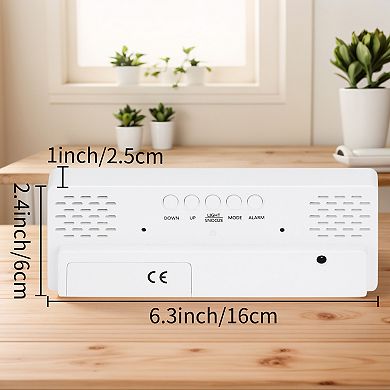 Small Digital Alarm Clock w Numbers Display, Temperature, Adjustable Dimmable 12/24H, 6.3x2.4x1 inch