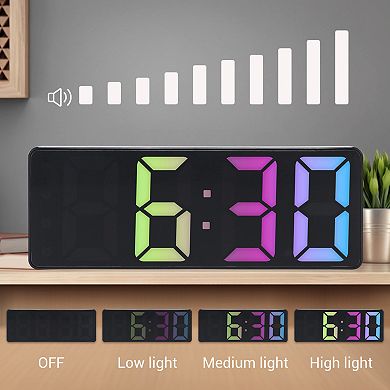 Small Digital Alarm Clock w Numbers Display, Temperature, Adjustable Dimmable 12/24H, 6.3x2.4x1 inch