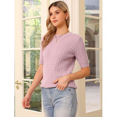 Short Sleeve Sweater for Women's Crew Neck Fall Winter Knit Casual Sweaters Top