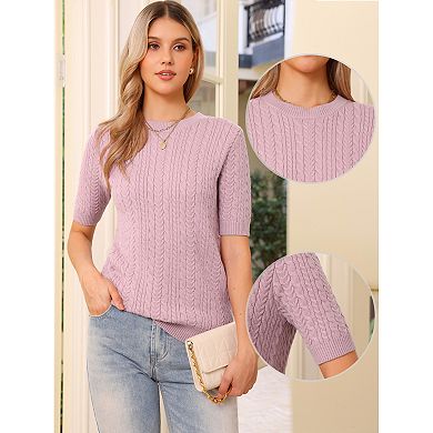 Short Sleeve Sweater for Women's Crew Neck Fall Winter Knit Casual Sweaters Top