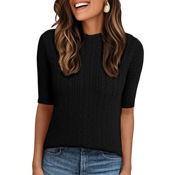 Short Sleeve Sweater for Women's Crew Neck Fall Winter Knit Casual Sweaters Top