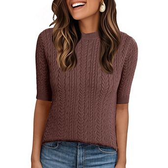 Short Sleeve Sweater for Women's Crew Neck Fall Winter Knit Casual Sweaters Top