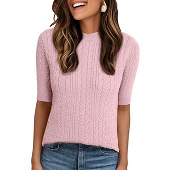 Short Sleeve Sweater for Women's Crew Neck Fall Winter Knit Casual Sweaters Top