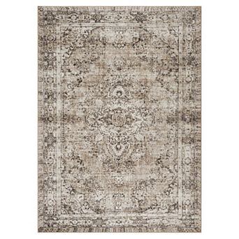 Garvee Vintage Distressed Floral Printed Area Rug Washable Low Pile Non Slip for Home Decor