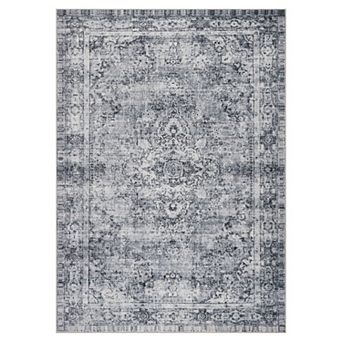 Garvee Vintage Distressed Floral Printed Area Rug Washable Low Pile Non Slip for Home Decor