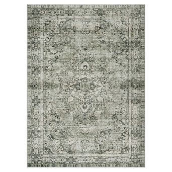 Garvee Vintage Distressed Floral Printed Area Rug Washable Low Pile Non Slip for Home Decor