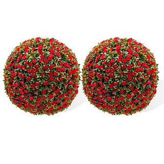 21.6"Artificial Topiary Flower Balls, Set of 2 Decorative Topiary Balls Hanging Grass Ball,Red