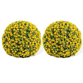 21.6"Artificial Topiary Flower Balls, Set of 2 Decorative Topiary Balls Hanging Grass Ball,Red