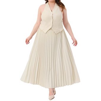Women's Plus Size 2 pc Halter Backless Top and Pleated Maxi Skirt Set Suit Outfit Elegant Night Out