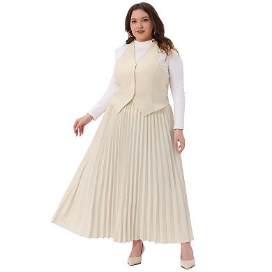 Women's Plus Size 2Pcs Halter Backless Top and Pleated Maxi Skirt Set Suit Outfit Elegant Night Out